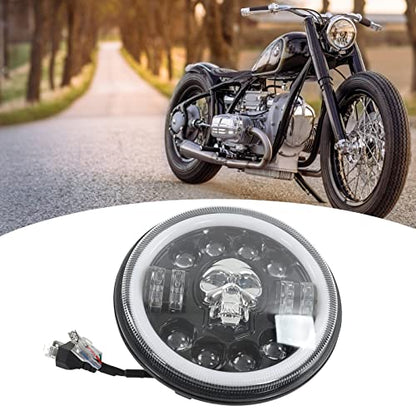 Motorcycle Headlight, Skull Head Pattern Dustproof Waterproof Motorcycle Round Headlamp White Lighting for Modification (Pokerty9Bq0QkCfX)