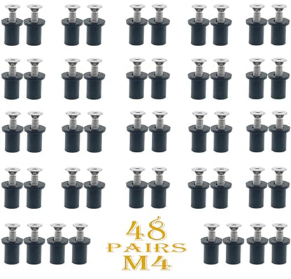 48 Pairs M4 Neoprene Rubber Well Nuts for Kayak with Brass Inserts - size: 48 Pairs 4mm Neoprene Well Nuts