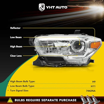 YHTAUTO Pair Headlights Assembly for Toyota Tacoma 2016-2023 - size: 2016-2023