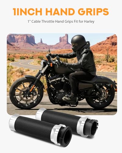 PBYMT 1inch Hand Grips, Cable Throttle Control Handlebar Grips Fit for Harley ’96-’07 Touring, ’08-’13 XR, ’96-Later XL, ’02-’17 VRSC, ’96-’17 Dyna (Except FXDLS) - color: Chrome