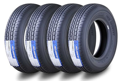 Free Country Grand Ride Set 4 Trailer Tires ST175/80R13 8 Ply Load Range D Steel Belted Radail w/Featured Scuff Guard 11134 - size: 175/80R13 8PR