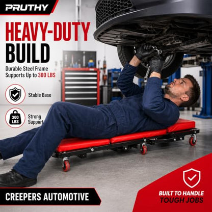 Mechanic Creeper Folding 2-in-1 Rolling Seat All-in-One Adjustable Roller Garage Creepers Automotive, Lay Down or Sit, Car Roller Creeper with 6 Swivel Casters