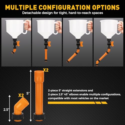 20-Piece No-Spill Coolant Funnel Kit, Cooling System Funnels Kits, Spill Proof Funnel Bleeder, Radiator Funnels Kit with Adapters, Extensions, Flexible Hose, Circular-Funnel, Towel for Automotive Use - color: New Version Orange