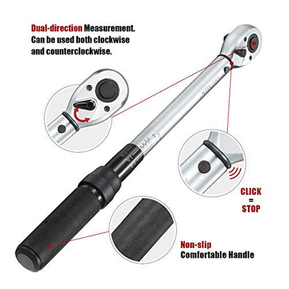 1/2-Inch Drive Click Torque Wrench (10-150 ft.-lb./13.6-203.3Nm) Dual-Direction Adjustable Torque Wrench Set