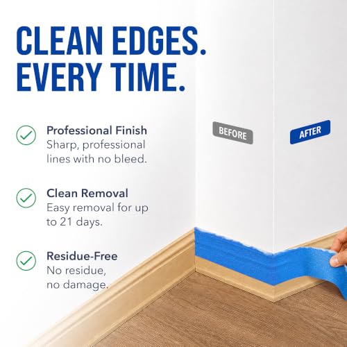 Professional-Grade Blue Painters Tape 2 Inch Wide, 24 Rolls - size: 2 in/1.88 (Case 24)