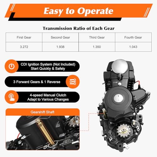125CC 4-Stroke Engine Motor, 7.64HP 3-Speed Go Kart Engine for Motorcycles, Atvs, Go-Karts, Tricycles, Air Cooling System, Kick Start, Electric Start Engine