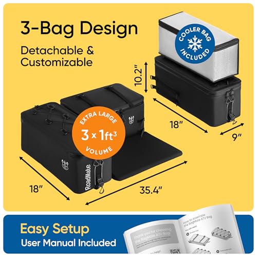 Multi-Purpose ATV Storage Bag Set | Padded, Reinforced Boxes | Fits Any ATV | Rear Seat Backrest | 3 Bags 18x9x10.2 inches Each | Essential Four Wheeler ATV Accessories, RRM-FATVB-001_N