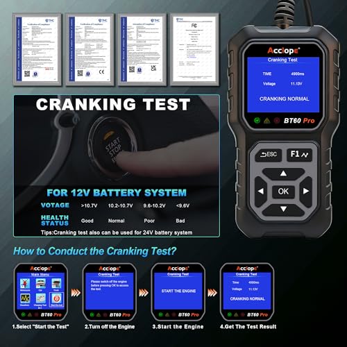 BT60 PRO 2-120AH Battery Tester 6V/12V/24V 100-3000 CCA QR Report - color: Black-Grey