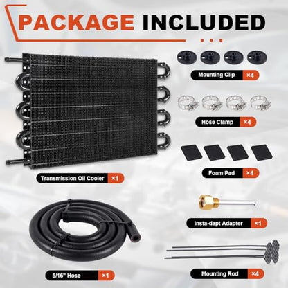 BARTOO Universal 5/16" Transmission Oil Cooler Kit, Aluminium alloy 8 Pass Tube and Fin Oil Cooler Kit (Black) - color: Black, size: 8 Pass