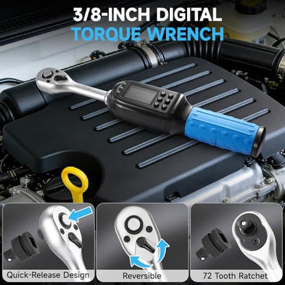 DISEN 3/8" Digital Torque Wrench Set 5-135 N.m 8 Presets 500 Memory - size: 3/8-inch