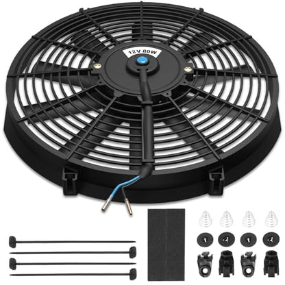 Auto Dynasty 16 inch Universal 12V Electric Radiator Cooling Fan Kit, Black - color: Black, size: 16 Inch Diameter