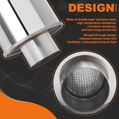 2.5'' Ultra Quiet Resonator, 304 Stainless Steel Muffler, 2.5'' Inlet & Outlet 14" Overall Length Universal Sliver Oval Performance Muffler Resonator - size: 2.5''