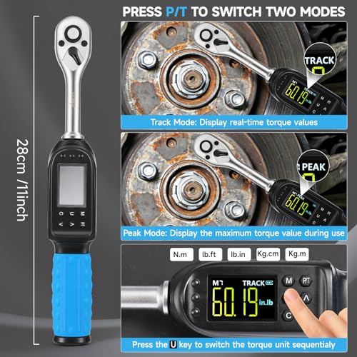 DISEN 3/8" Digital Torque Wrench Set 5-135 N.m 8 Presets 500 Memory - size: 3/8-inch