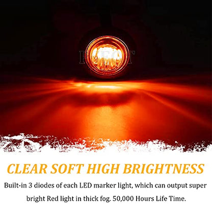 PSEQT 3/4 Inches Round Trailer LED Side Marker Lights Clearance Turn Signal Marker Bullet Light Waterproof for Pickup Truck Car Bus Wrangler Van RV ATV UTV 10Pcs Red Marker Light with Smoked Lens - color: Smoked Red