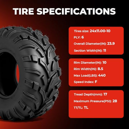 ATV UTV Tires 24x11-10,6-Ply Tubeless Tires,Directional,Set of 2 - size: 24x11-10