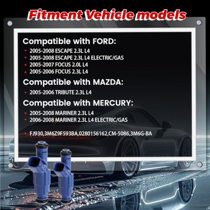 4-Pack Fuel Injectors Set | Compatible with Ford Escape 2005-2008 Focus 2005-2007 Mazda Tribute 2005-2006 Mercury Mariner 2005-2008| Replaces FJ930 3M6Z9F593BA 0280156162 - size: 4 X FJ930