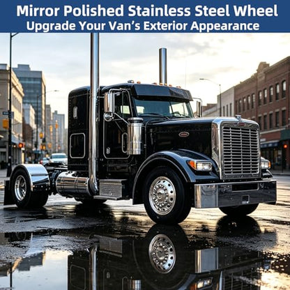 hightall 22.5" Wheel Simulators,Stainless Steel Hubcaps,Polished Surface,2 Front+2 Rear Wheel,Locking Ring Installation Wheel Cover Set Compatible with US Single Rear Axle Semi Truck 4 Wheels - size: 22.5 "For Semi Truck Single Rear Axle