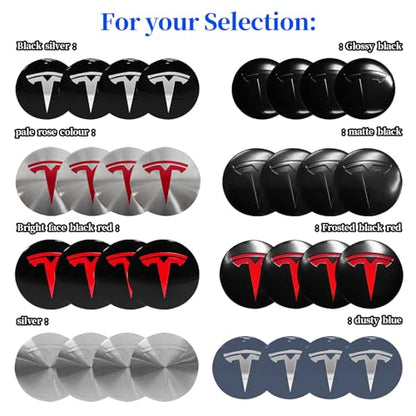 4 Pack Aluminum Waterproof Wheel Cover Center Emblem Sticker for Tesla Model 3 Model Y 56mm Hubcaps Wheel Rim Cover (Silver Background+Red Emblem) - color: Silver Background+Red Emblem