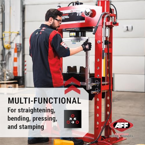 AFF 75 Ton Hydraulic Shop Press - Dual Air Motor, 7-Position Bed Height, Polycarbonate Shield - Super Duty (Multiple Capacities Available) - size: 75 Ton Capacity