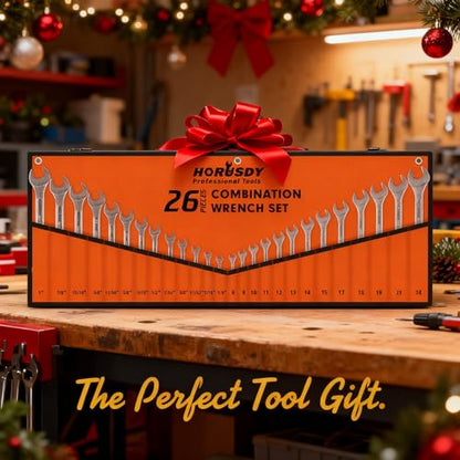 HORUSDY 26-Piece Durable Combination Wrench Set with Roll-up Pouch, Open End Wrench Set for General Household, Garage, Auto Repairs, SAE 1/4” - 1” and Metric 8mm - 24mm - style: Combination Wrench Set