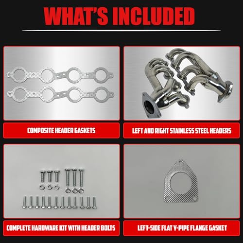Exhaust Headers 2002–2013 Silverado Sierra Suburban Tahoe Yukon Escalade 4.8L 5.3L 6.0L 6.2L V8 LS Style Engines 304 Stainless Steel Right Side Beveled Flange - size: Bolt On Headers 02-13 Silverado Sierra Tahoe