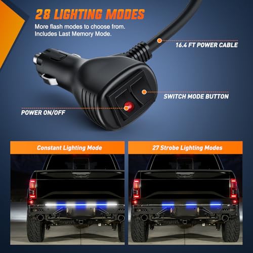Nilight 60 Inch 360 LED Tailgate Strobe Light Strip Blue White - color: 60" Tailgate Strobe Blue/White