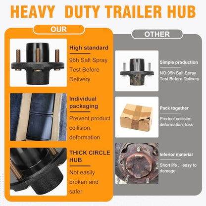 2Sets 5 Lug 3500Lb Trailer Hub Kit, 5x4.5 for 1-1/16"-1-3/8" Tapered Spindle, Boat Use - size: 5*4.5" Trailer Hub Kit for 3500 lbs Axle