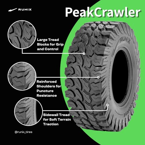 RUNIX UTV SxS Radial Tires, RUNIX PeakCrawler, 32X10R14, 32X10-14, 8PR, Radial Tire, Set of 4, All Terrain, Tubeless - size: 32X10R14