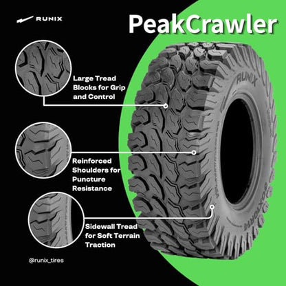 RUNIX UTV SxS Radial Tires, RUNIX PeakCrawler, 32X10R14, 32X10-14, 8PR, Radial Tire, Set of 4, All Terrain, Tubeless - size: 32X10R14