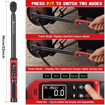 SUERCUP 1/2" Digital Torque Wrench (4.4-295 Ft.lb / 6-400Nm) for Auto/Truck - size: 1/2" 4.4-295 Ft.lb/6-400N.m