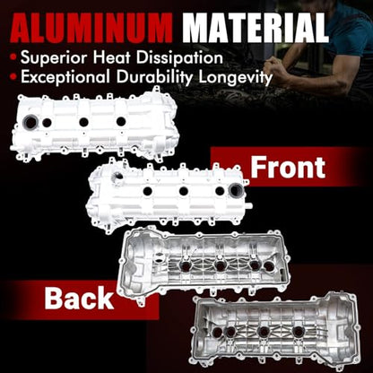 MITZONE Aluminum Valve Cover Set Compatible with 2011-2022 Dodge Grand Caravan Journey Jeep Grand Cherokee Wrangler Chrysler Town Country RAM 3.2L 3.6L V6 264-938 05184069AN - size: Right Side & Left Side