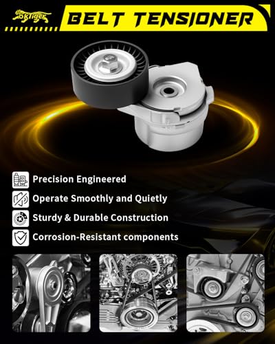 Oktiger 39298 Belt Tensioner Assembly with Pulley Fit for Ford F150 2011 2012 2013 2014 2015 2016 2017, Mustang 2011 2012 2015 2016 2017, 5.0L V8 Tensioner, OE # BR3E6B209HC, BR3Z6B209B, BR3Z6B209H - size: 39298