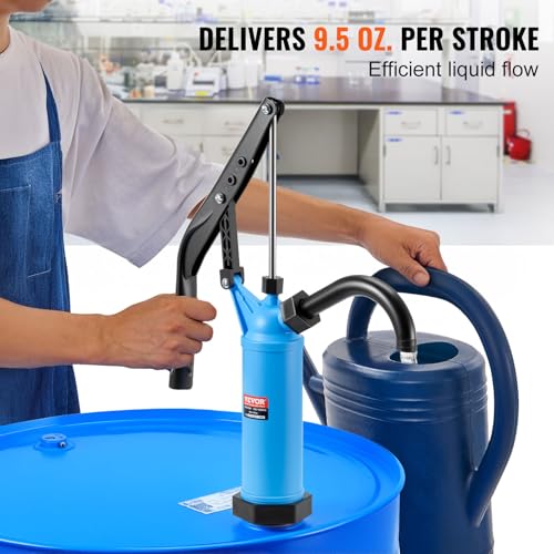 VEVOR Drum Pump, 9.5 oz. Per Stroke, Lever-Action Barrel Pump, Fits 5-55 Gallon Drums with 3-Section Suction Tube Assembly & Hose, Hand Operated, Designed to Transfer Water, Alcohol, Corrosive Liquids