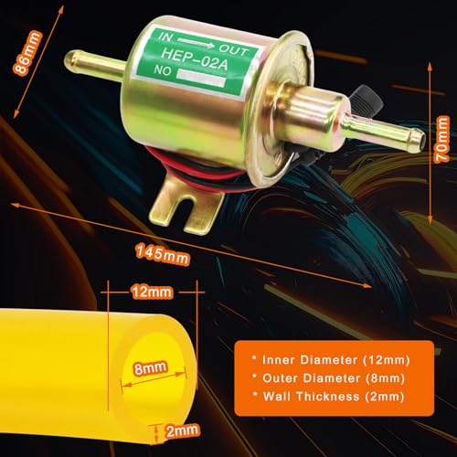 MILADO 12V Fuel Transfer Pump Set, Gasoline Transfer Pump Kit, Electric Fuel Pump with Case, 30 Gallons of Gas or Diesel Per Hour Inline Fuel Pump, Great for Vehicles, Boats, Carburetor, Lawn Mower
