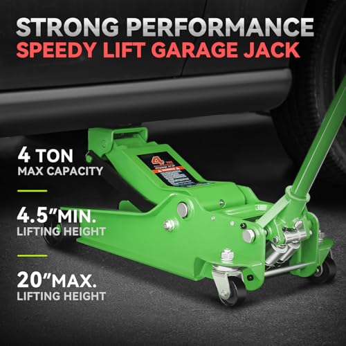 PM PERFORMOTOR Low Profile Hydraulic Trolley Service/Floor Jack, 4 Ton (8000 lbs) Capacity, Lifting Range 4.5"-20", Green,PM-TOL-FJ40-GR - color: Green
