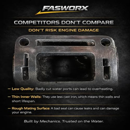 Mercruiser Exhaust Riser Elbows with Gaskets & Bolts - Replaces 8079882A, 807988Q03, 807914A1, 44354 - Fits V6, V8, & Big Block Mercruiser Engines from 1981 to 2002, 4” Wet Joint Elbow by FASWORX - size: Set of 1