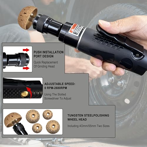 Upgrade Air Tire Repair Polish Patch Tools Heavy Duty, Includes 2650RPM Air Tire Buffer,Tire Inner Liner Scraper,40mm 55mm Patch Roller Tungsten Steel Buffing Wheel Tire Patch Tools kit