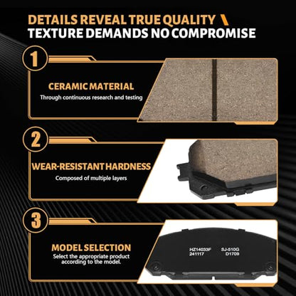 D1709 Front Ceramic Brake Pads Kit Fit For 2014-2015 Jeep Cherokee (for Vehicles with 12.99" Front and 12.6" Rear Rotor) - style: HZ1709