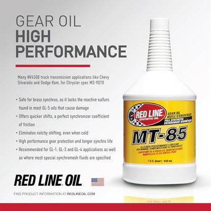Red Line 50504 MT-85 Manual Transmission 75W85 GL-4 Gear Oil - 1 Quart (4 Pack) - size: 4 Pack