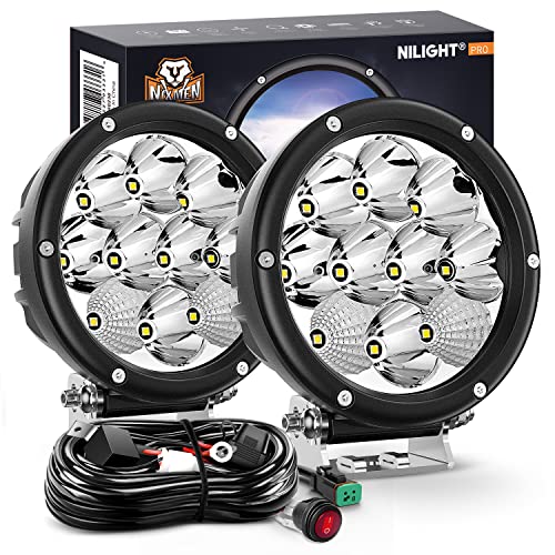 Nilight Pro Series 5.7 Inch Round LED Driving Offroad Light 50W 6500LM - color: 2Pcs 50W 5.7Inch LED Light Kit-White