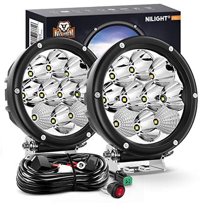 Nilight Pro Series 5.7 Inch Round LED Driving Offroad Light 50W 6500LM - color: 2Pcs 50W 5.7Inch LED Light Kit-White
