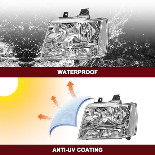 JSBOYAT Headlight with Bulbs Fit 2007-2014 Chevy Tahoe Suburban Avalanche - color: Chrome Housing with Clear Reflector, size: w/ 9005&H11 Bulbs