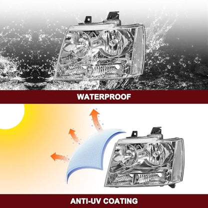 JSBOYAT Headlight with Bulbs Fit 2007-2014 Chevy Tahoe Suburban Avalanche - color: Chrome Housing with Clear Reflector, size: w/ 9005&H11 Bulbs