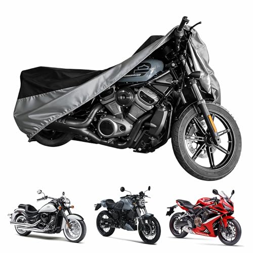 300D Motorcycle Cover Waterproof Outdoor, 96.5 inch Black Silver - size: 96.5"