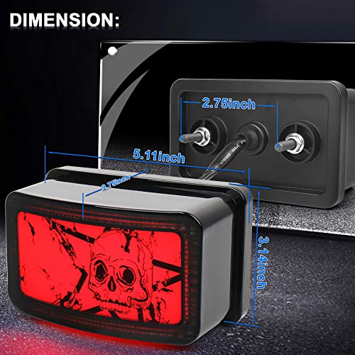 MOVTOR ATV LED Tail Light with Halo for Yamaha Grizzly Big Bear - color: skull red DRL & black housing
