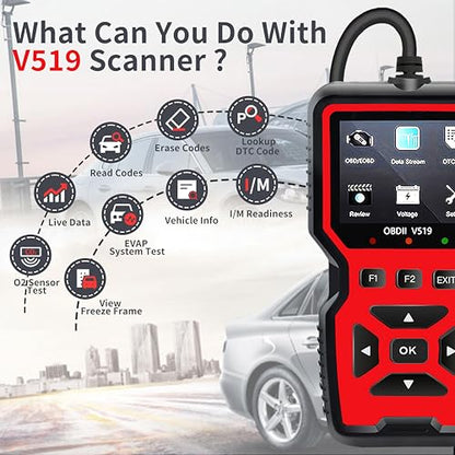 OBD2 Scanner Diagnostic Tool for Car and Truck - Car Engine Code Reader, Full OBD2 Features, Reset, Modes 6 & 8, O2 Sensor, 1996+ OBDII/EOBD Vehicles Compatible - color: Black