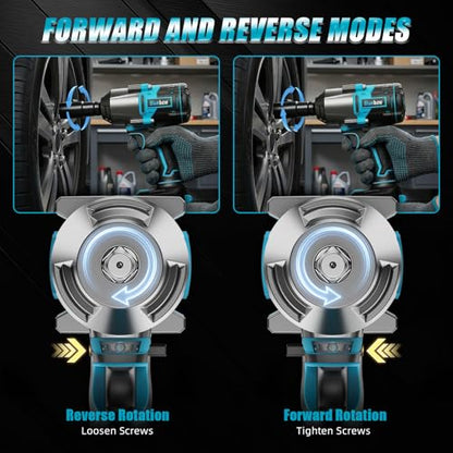 Bluebow Cordless Impact Wrench, 960 ft-lbs (1300 N·m) Brushless Impact Wrench with 2x4.0Ah Battery, 1/2" 3-Speed Modes Impact Gun with 4 Sockets for Pickup, Truck, Home Car - size: XLarge