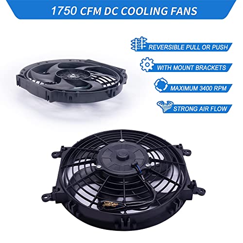 10" inch Electric Cooling Radiator Fan Assembly Reversible Push or Pull Universal Slim 12V Mounting Kit Black - style: 10" Curved