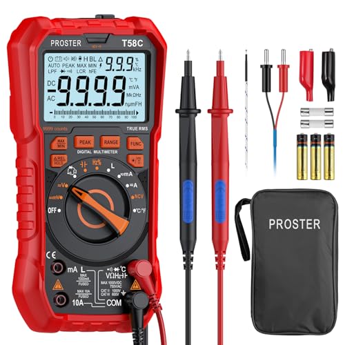 Proster 9999 Counts TRMS Multimeter NCV Auto-Range with Inductance - color: Red, size: 9999Counts