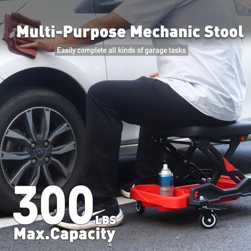 Rolling Creeper Seat, 300 LBS Garage Stool with 4 Locking Wheels